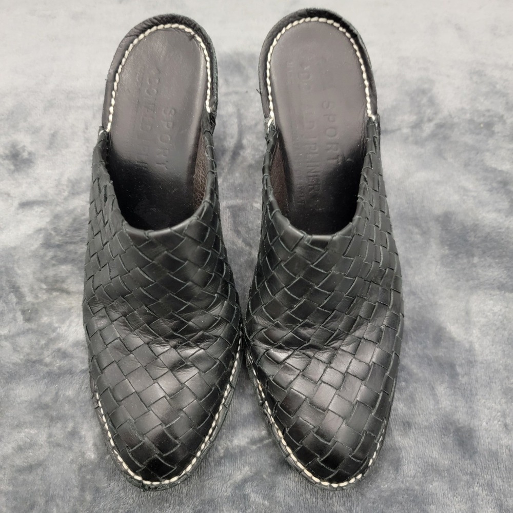 Donald J Pliner Black Woven Leather Block Heel Sport Mules Women Size 6.5